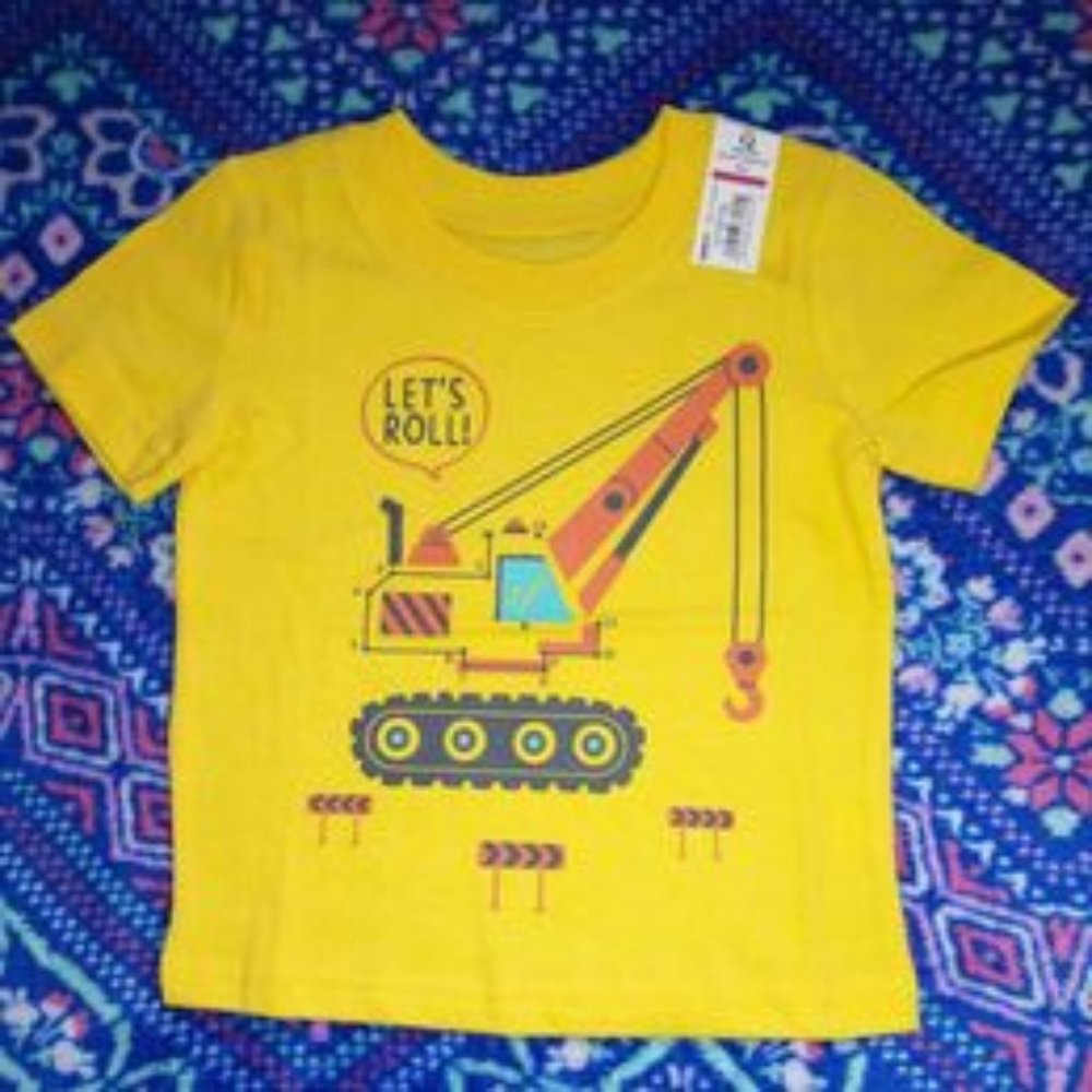 JUMPING BEANS baby boy shirt yellow construction LET'S ROLL!V12 month k-329